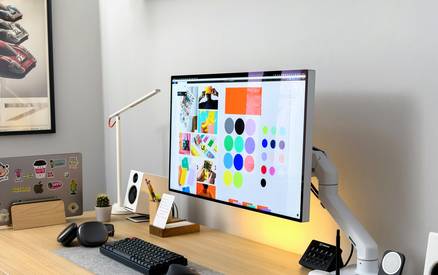 Designer workspace with color palette and placeholder image card for web design