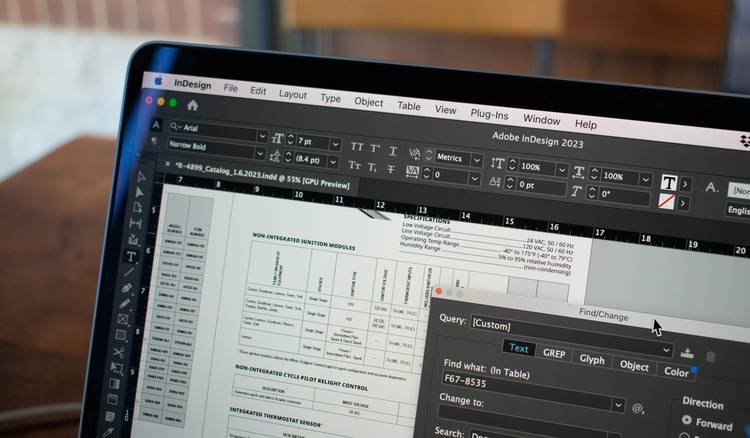Designer using a digital font preview tool to customize placeholder image text